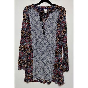 Anthropologie Akemi + Kin Boho Patchwork Tunic Top Small Hippie Cottagecore Chic